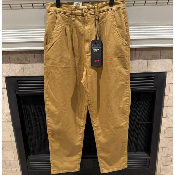 Levi's High Rise Pleated Balloon Pants Khaki Tan Casual Wide Leg Size‎ 30 - Picture 1 of 7
